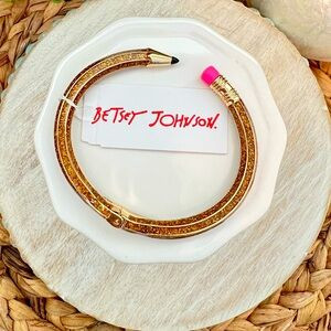 Betsey Johnson Gold Glitter Pencil Hinged Cuff Bracelet | New with Tags | Poshmark