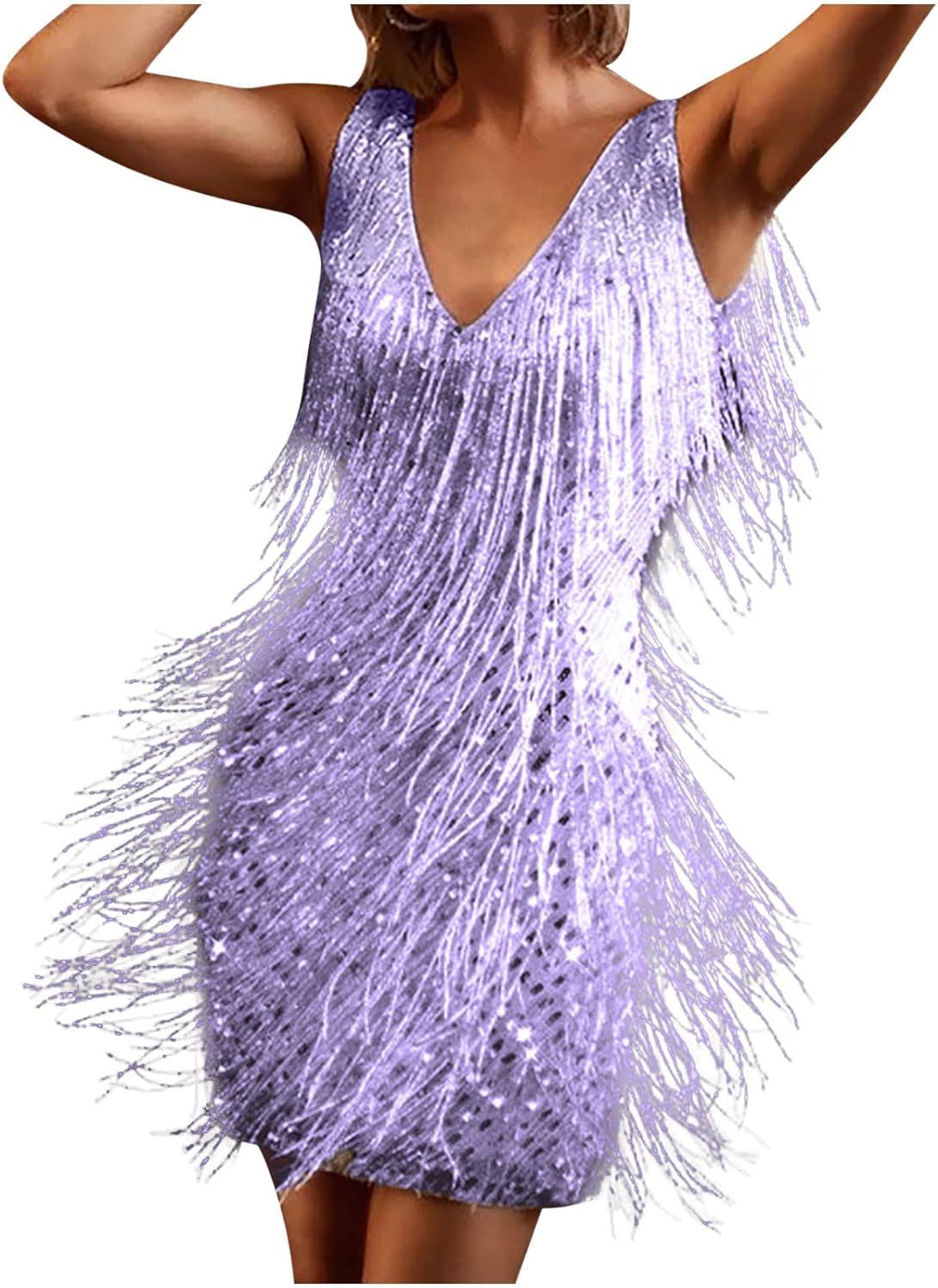 Ruziyoog Fashion Dress for Women Elegant Tassels Sequin Fringe Flapper Dresses Sexy Spaghetti Str... | Amazon (US)