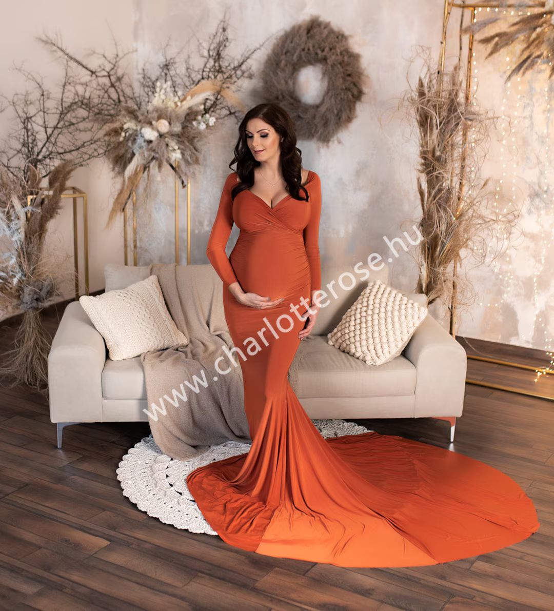 Burnt Orange Maternity Dress, Leg Slit Maternity Dress, Fall Maternity Gown for Photo Sessions, B... | Etsy (US)