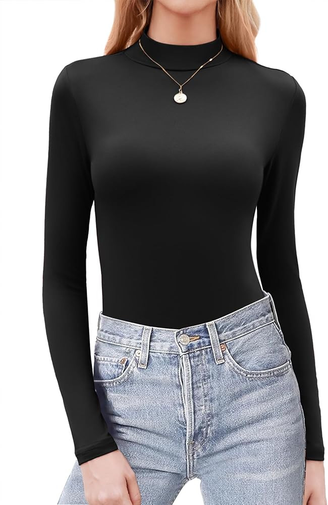 Zeagoo Womens Long Sleeve Shirts Mock Neck Basic Slim Fitted Tops Lightweight Stretch Base Layer ... | Amazon (US)