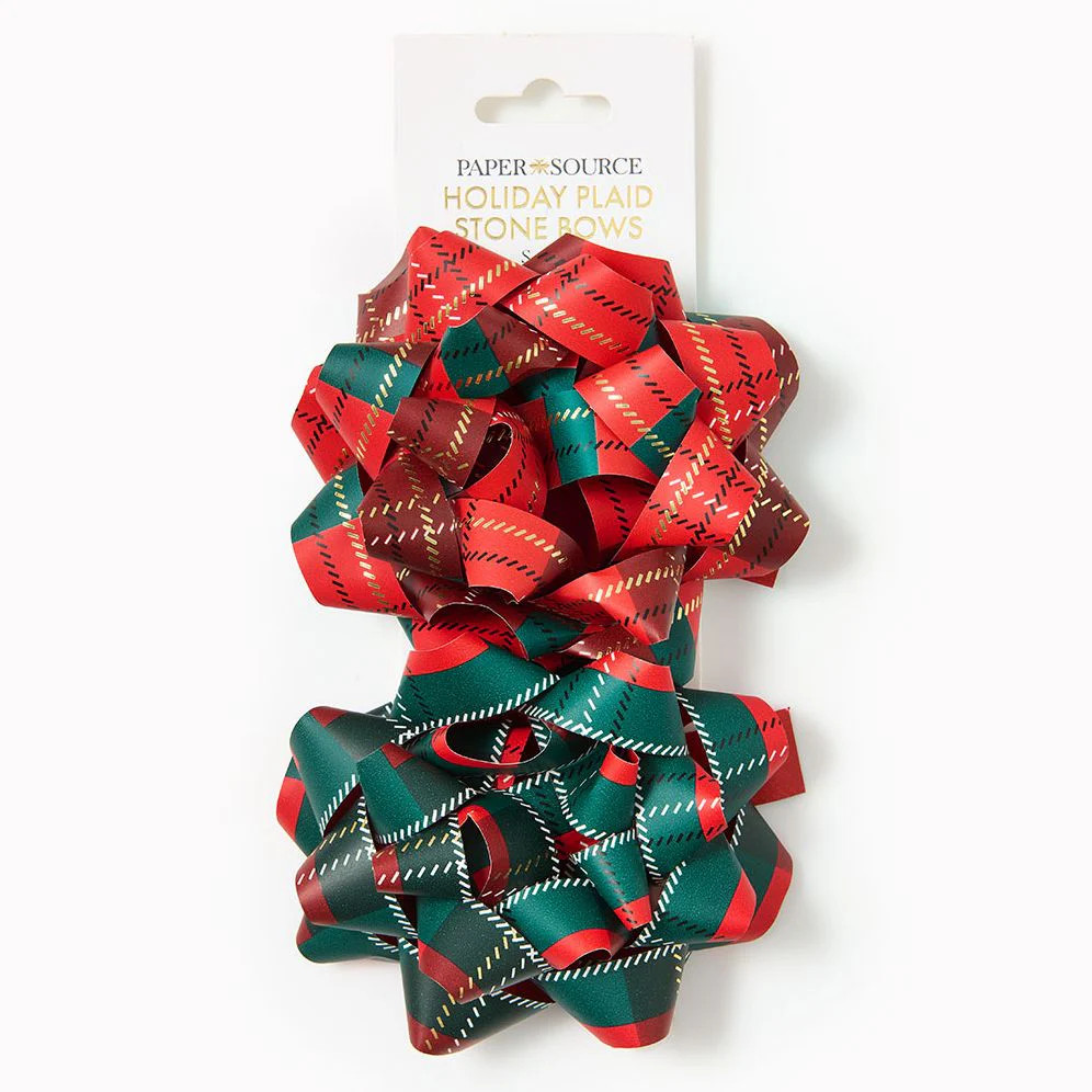 Holiday Plaid Stone Bows S/2 | Paper Source