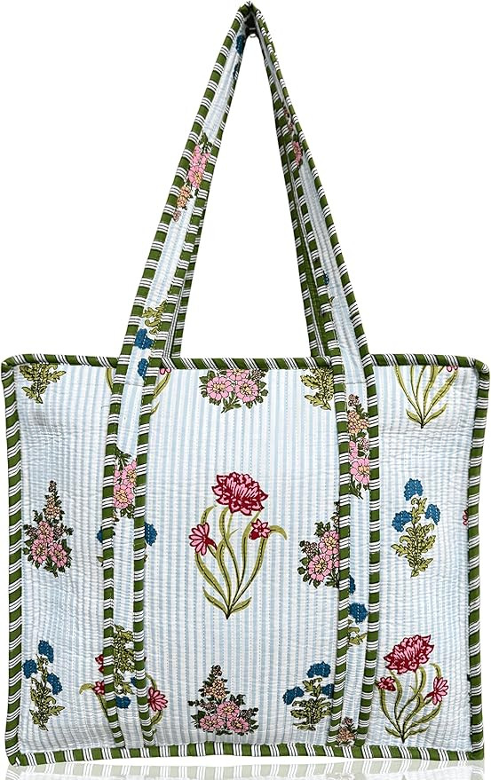 100% Cotton Quilted Tote Bag For Women 18x16– Large Zipper Reusable Beach Bag & Travel Bag Purs... | Amazon (US)