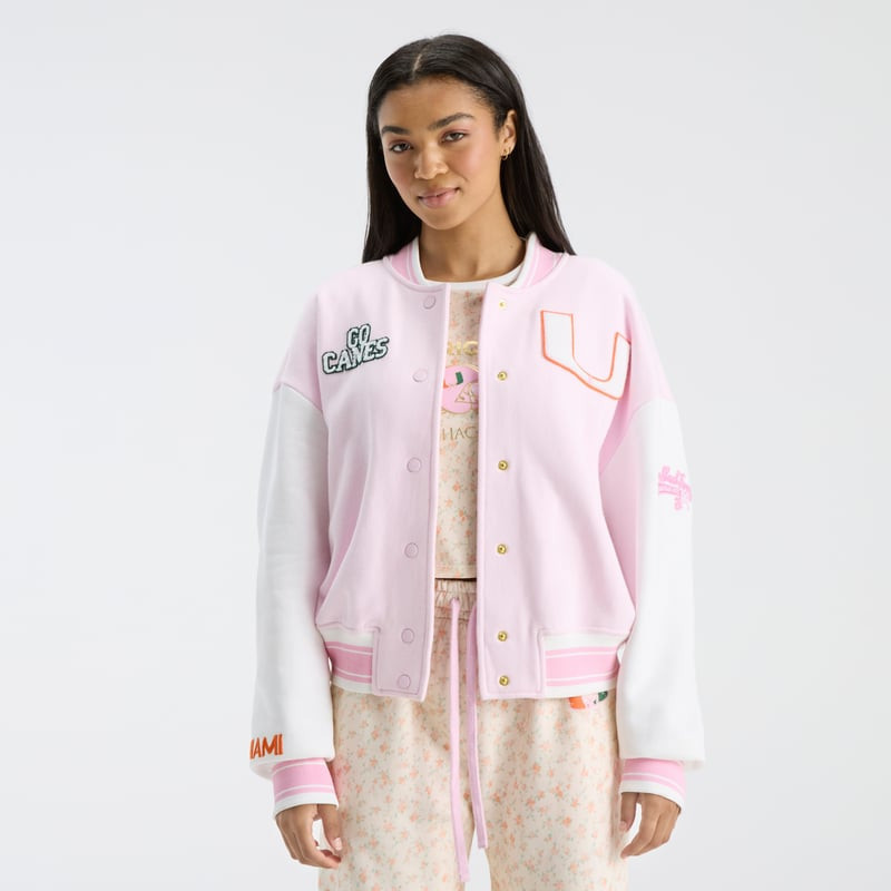 LoveShackFancy Women's Pink Miami Hurricanes Collegiate Varsity Full-Snap Jacket | Fanatics