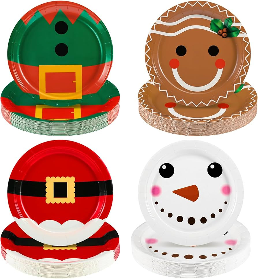 120 Pcs Christmas Paper Plates, 9 Inch Christmas Disposable Plates Santa Snowman Gingerbread Pape... | Amazon (US)