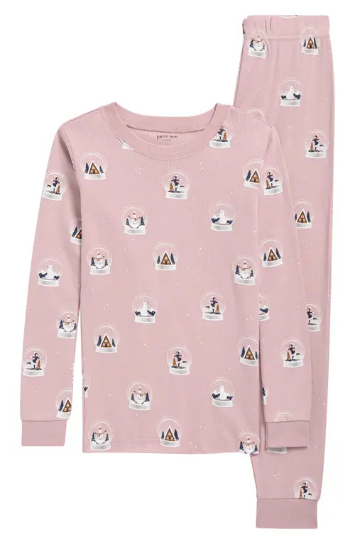 Petit Lem Kids' Snow Globe Print Fitted Two-Piece Organic Cotton Pajamas in Light Pink at Nordstrom, Size 2T | Nordstrom