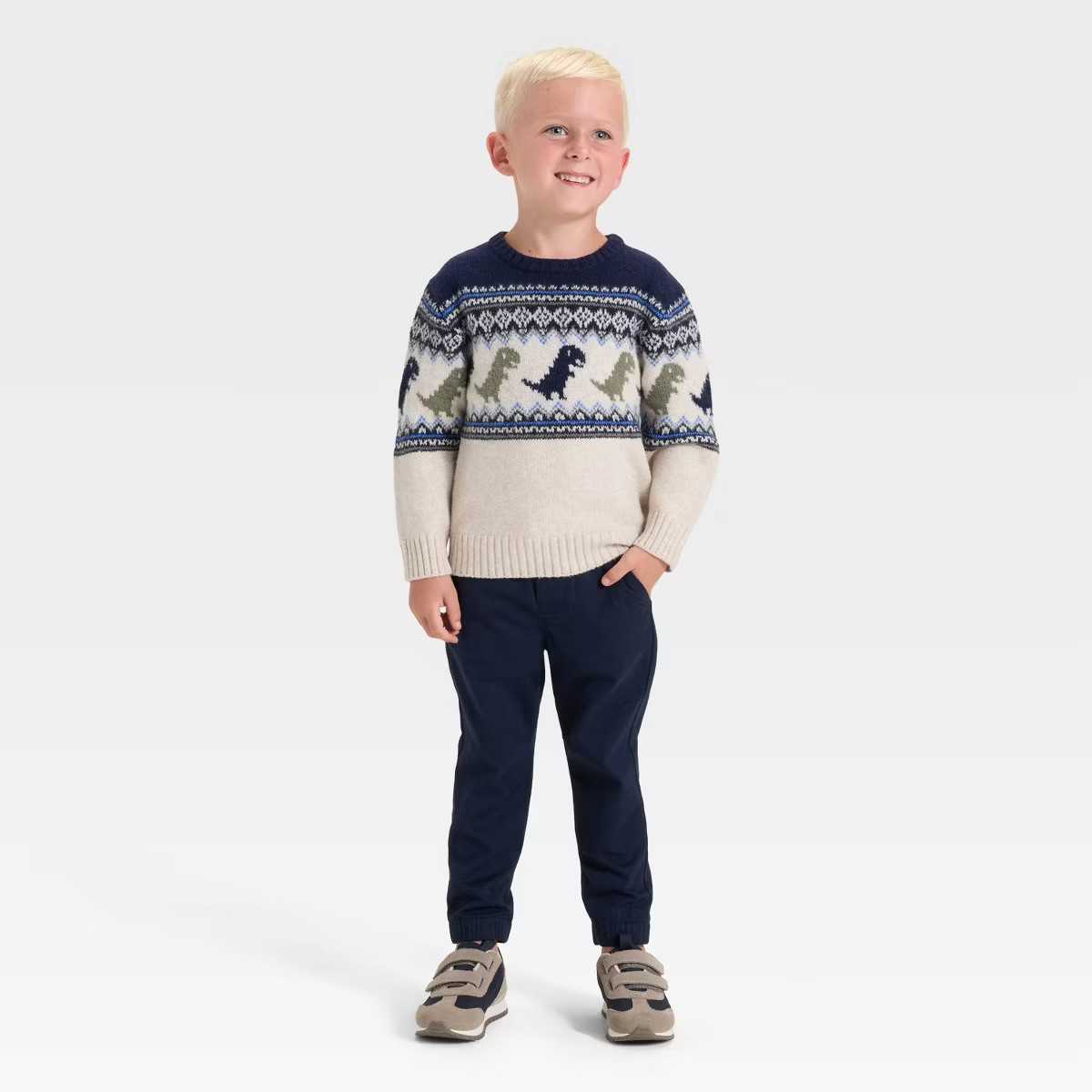 Toddler Boys' Dino Fairisle Pullover Sweater - Cat & Jack™ Beige 12M | Target