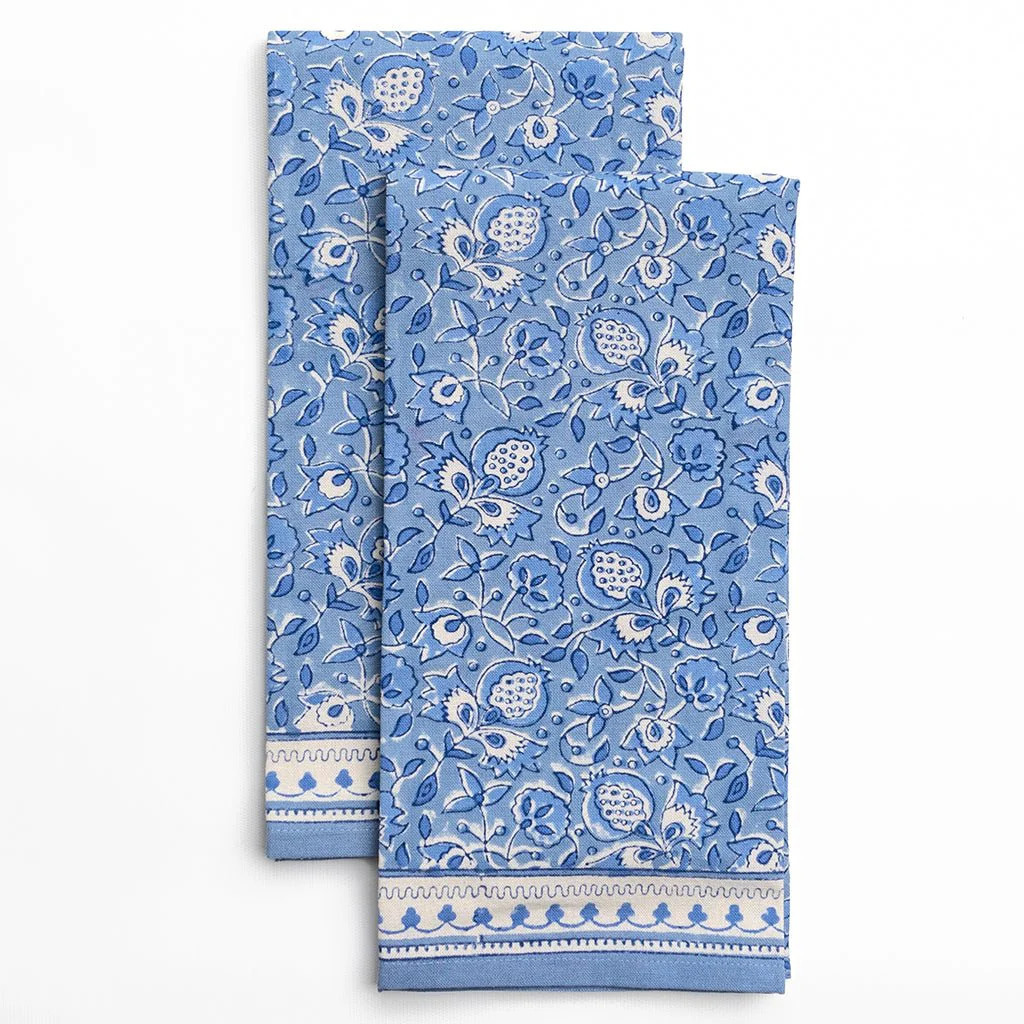 Pom Fan Flower Blue & White Tea Towels | Pomegranate