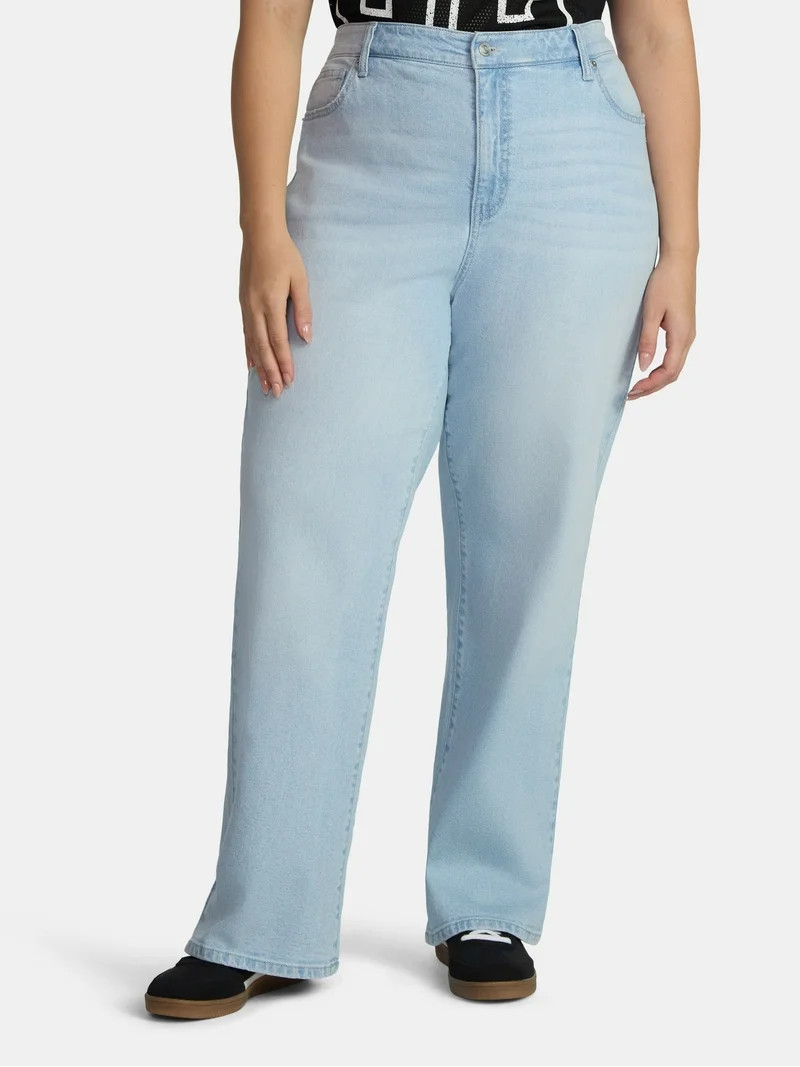 No Boundaries High Rise Baggy Wide Leg Jeans, 32'' Inseam, Women’s and Women's Plus | Walmart (US)