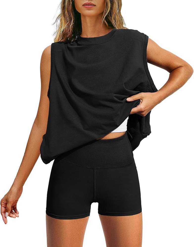 Yanekop Biker Short Sets Women 2 Piece Outfits Two Piece Matching Workout Sets Summer Lounge Set ... | Amazon (US)