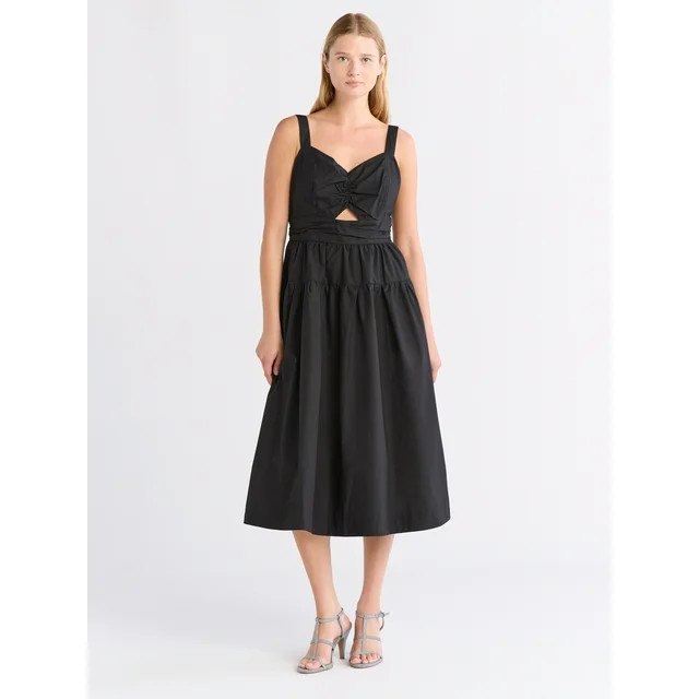 Free Assembly Women's Ruched Cutout Cotton Midi Dress, XS-XXL | Walmart (US)