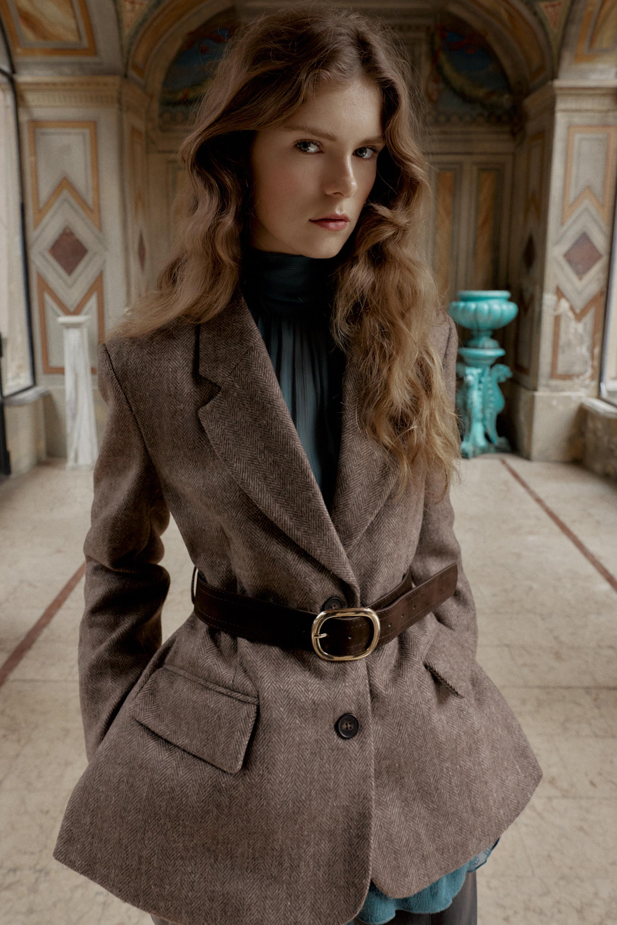 HERRINGBONE BELTED BLAZER | Zara US