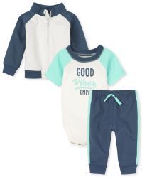 Baby Boys Long Sleeve Colorblock French Terry Jacket Short Raglan Sleeve 'Good Vibes Only' Bodysu... | The Children's Place