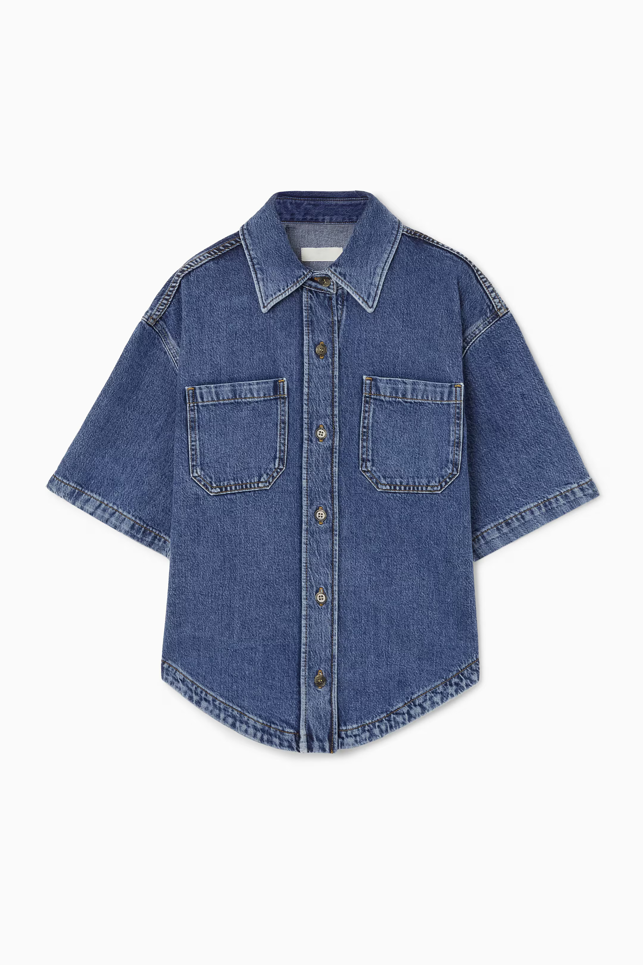 CURVED-HEM SHORT-SLEEVED DENIM SHIRT - BLUE | COS (AU)