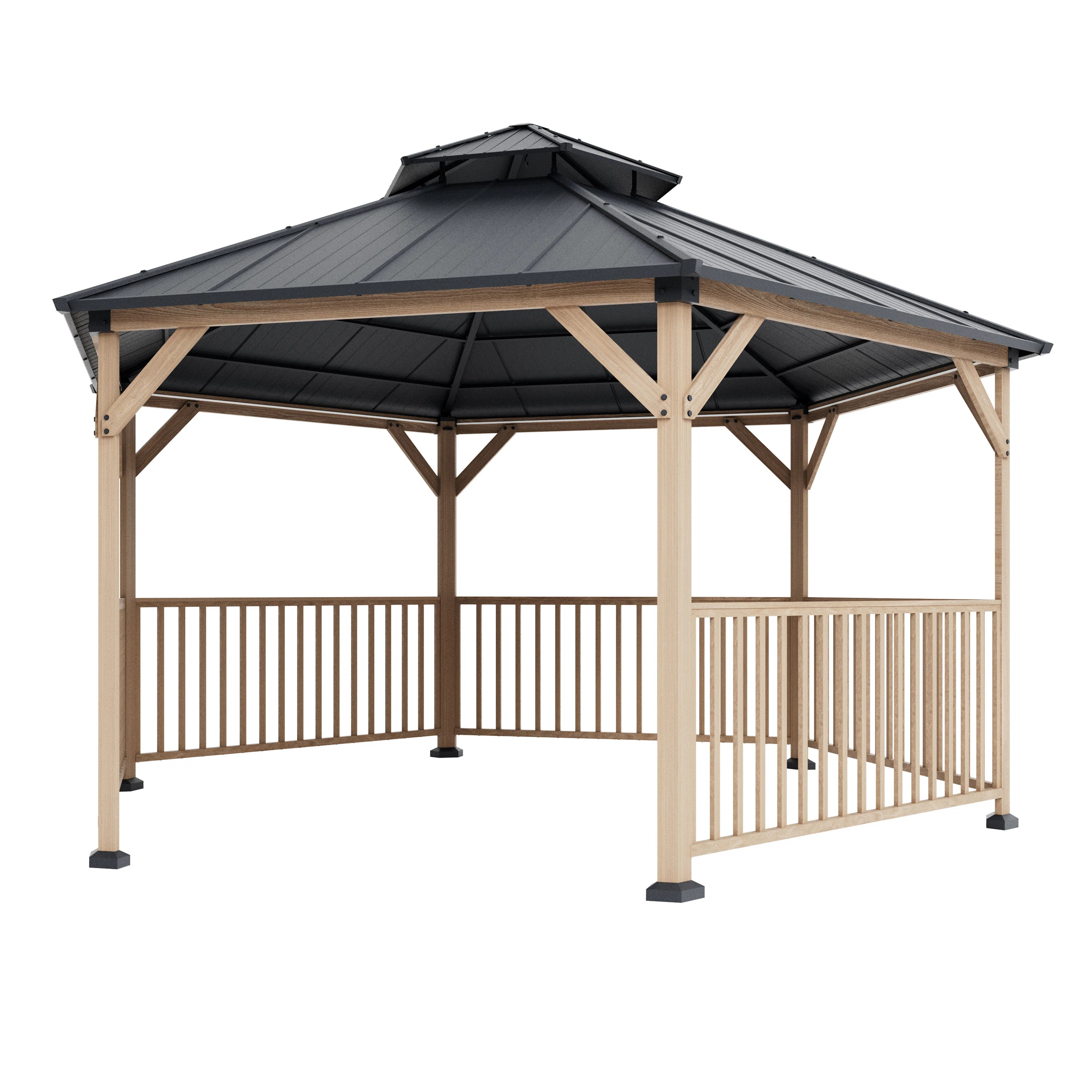 mondawe 15Ft Hexagon Fir Wood Gazebo With Solar LED Light And Fence | Wayfair | Wayfair North America