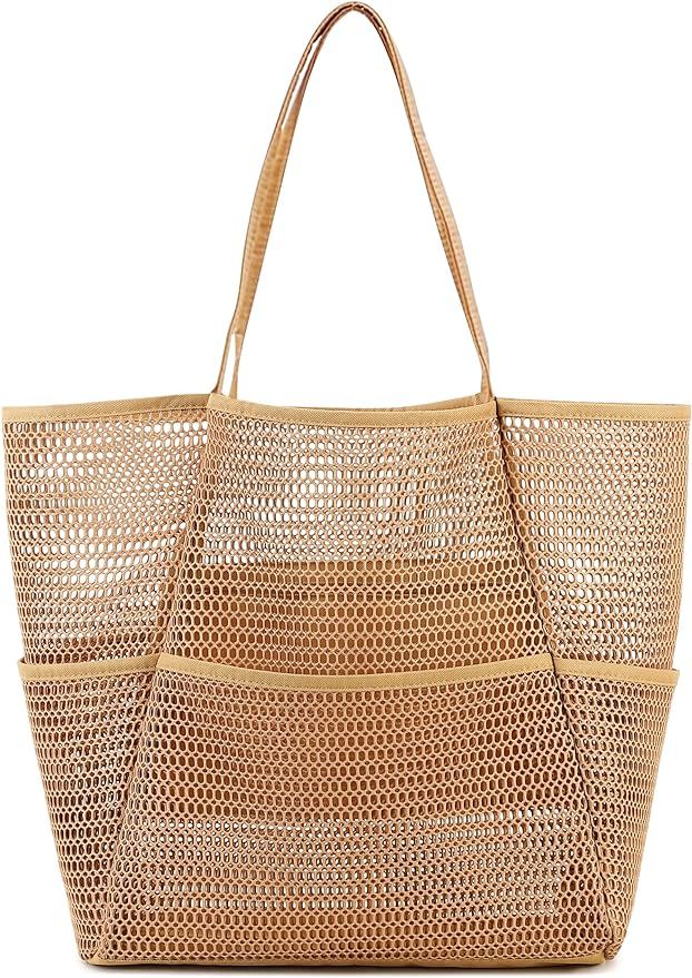 BTOOP Large Mesh Beach Tote Bag for Women with Multiple Pockets Toys Towels for Family Travel Wat... | Amazon (US)