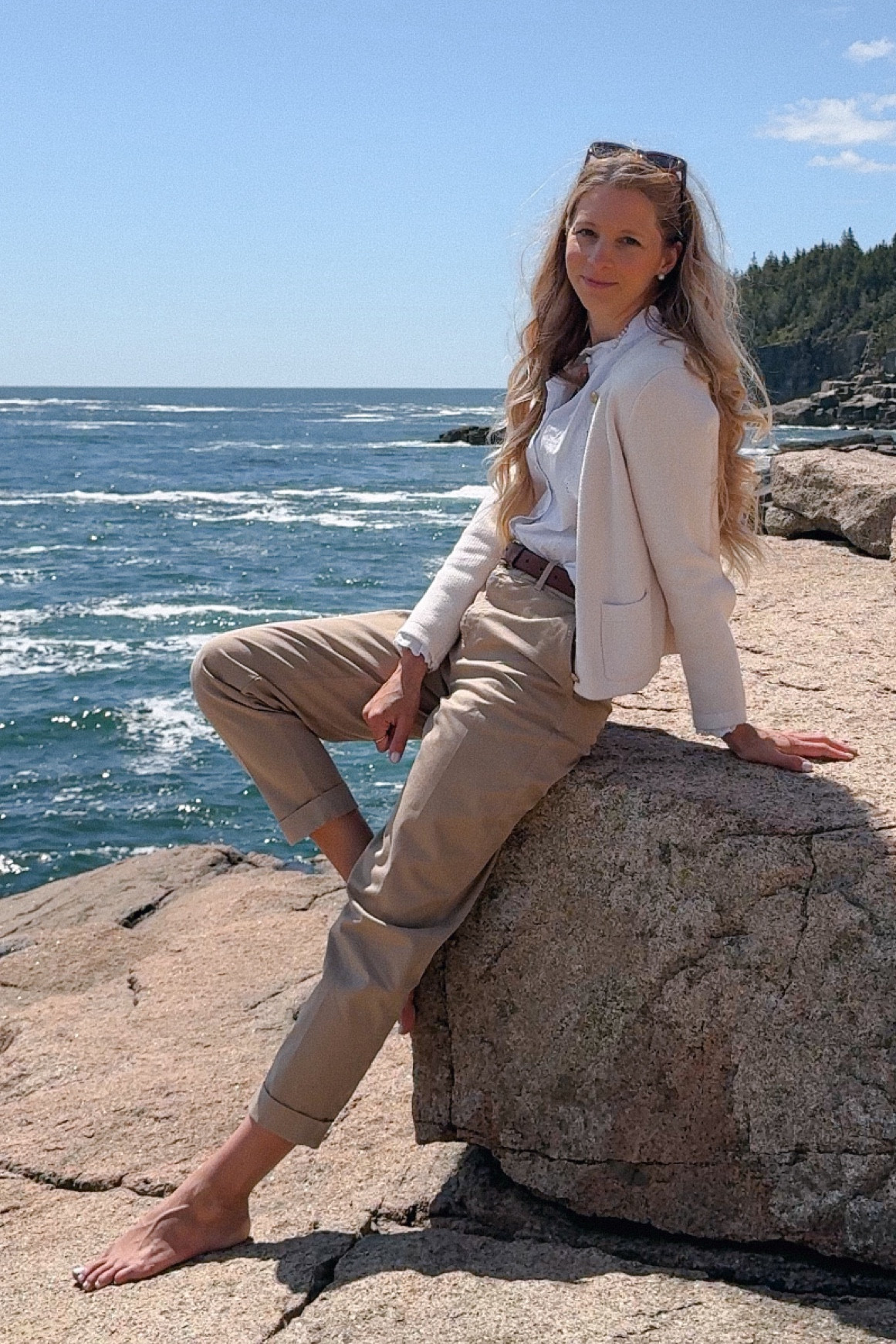 Coastal outfit - tan pants with an embroidered top & the classic Emilie cardigan from J. Crew is the perfect classic combination.

It's also a great travel outfit that helps you feel and look more put together while still being comfortable.

Classic style, timeless outfit, travel outfit, coastal style, vacation outfit, what to pack for Europe, European style, tan pants. White cotton shirt, cardigan with gold buttons, jcrew, Sézane, spring, fall, easy travel outfit


#LTKFindsUnder100 #LTKTravel #LTKStyleTip