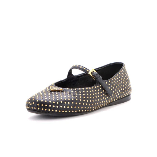Women's Buckle Ballerina Flats Leather with Studs | Rebag