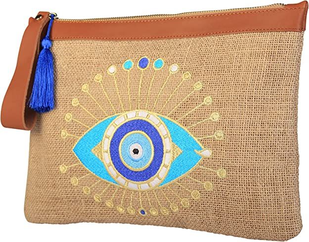 Evil Eye Embroidery Jute Clutch Bag Sun Beach Summer Style | Amazon (US)