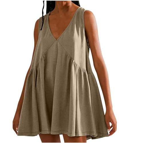 Free Dresses People Summer Doop Sundresses for Women 2024 Sleeveless Mini Short Free Dresses Casual People Dupe Loose Beach Sundress Cute Sports Mini Dress Workout Movement Pleated Dress Khaki, Small | Amazon (US)