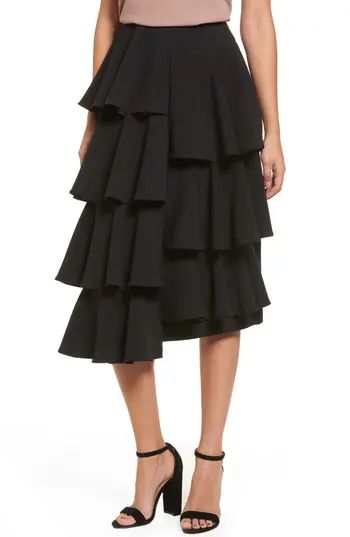 Women's Moon River Tiered Ruffle Midi Skirt, Size X-Small - Black | Nordstrom
