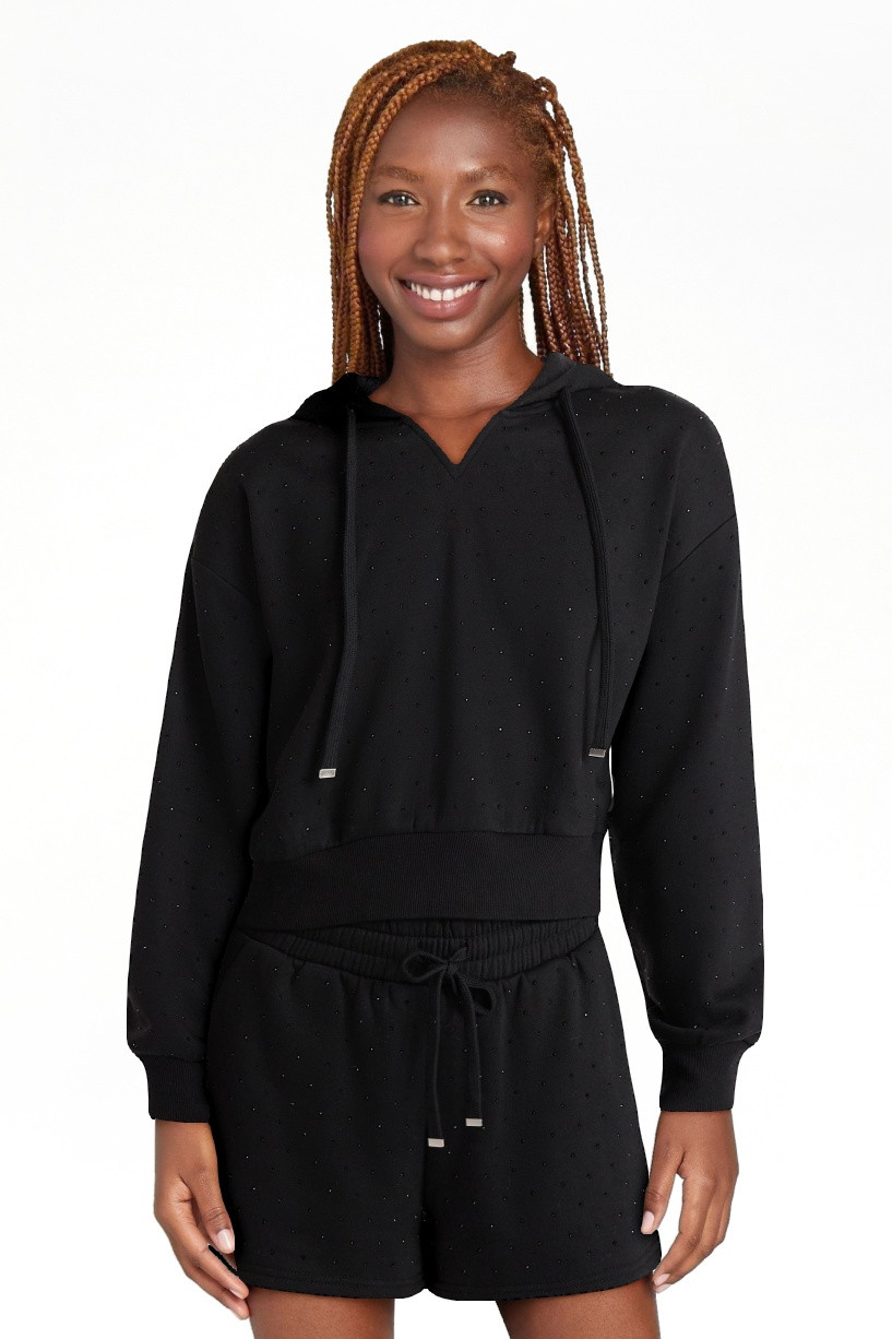 No Boundaries Faux Rhinestone Cropped Hoodie and Shorts Set, 2-Piece, Women’s | Walmart (US)