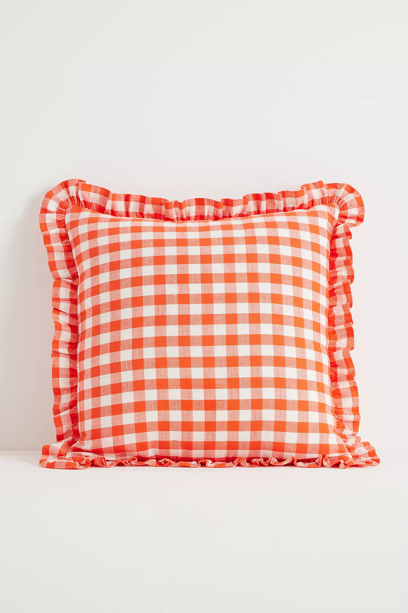 Ana Cotton Gingham Printed Ruffle Pillow | Anthropologie (US)
