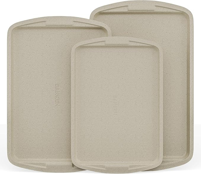 Bakken Swiss Cookie Sheet 3 Piece Set - Non-Stick, Stackable Baking Pans, White marble Deluxe Cer... | Amazon (US)