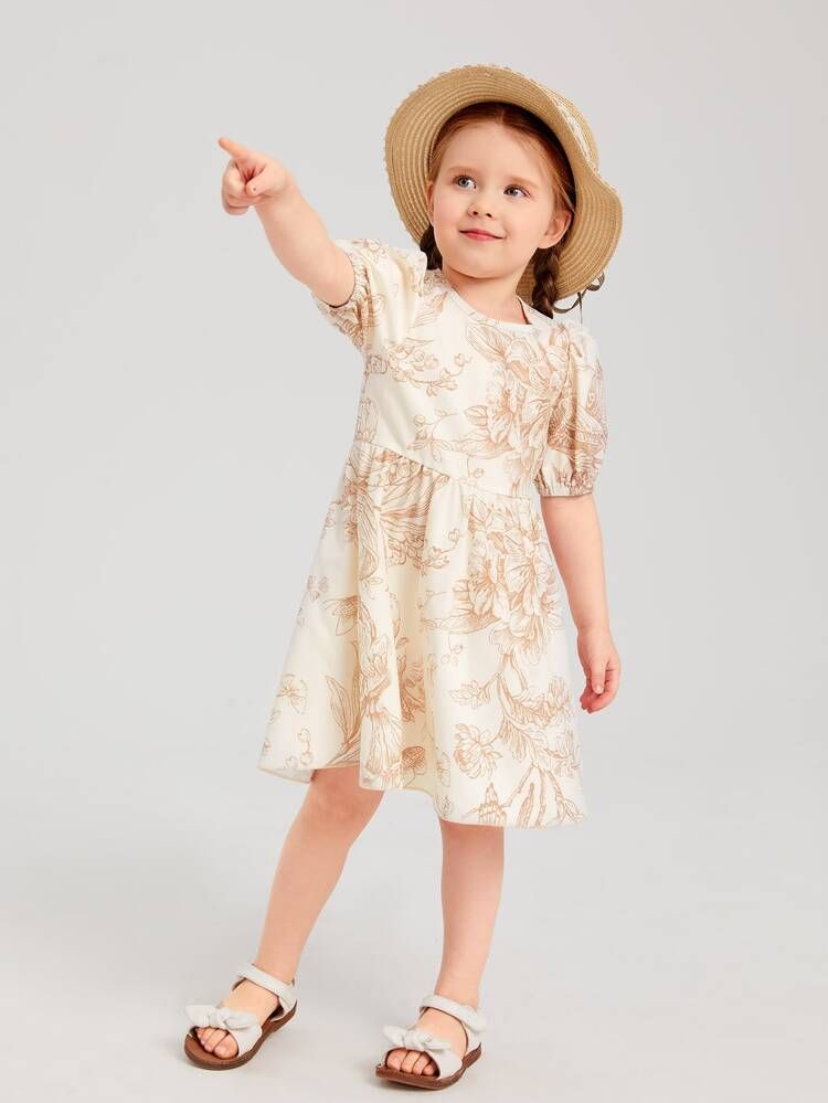 Toddler Girls Floral Print Puff Sleeve Dress | SHEIN