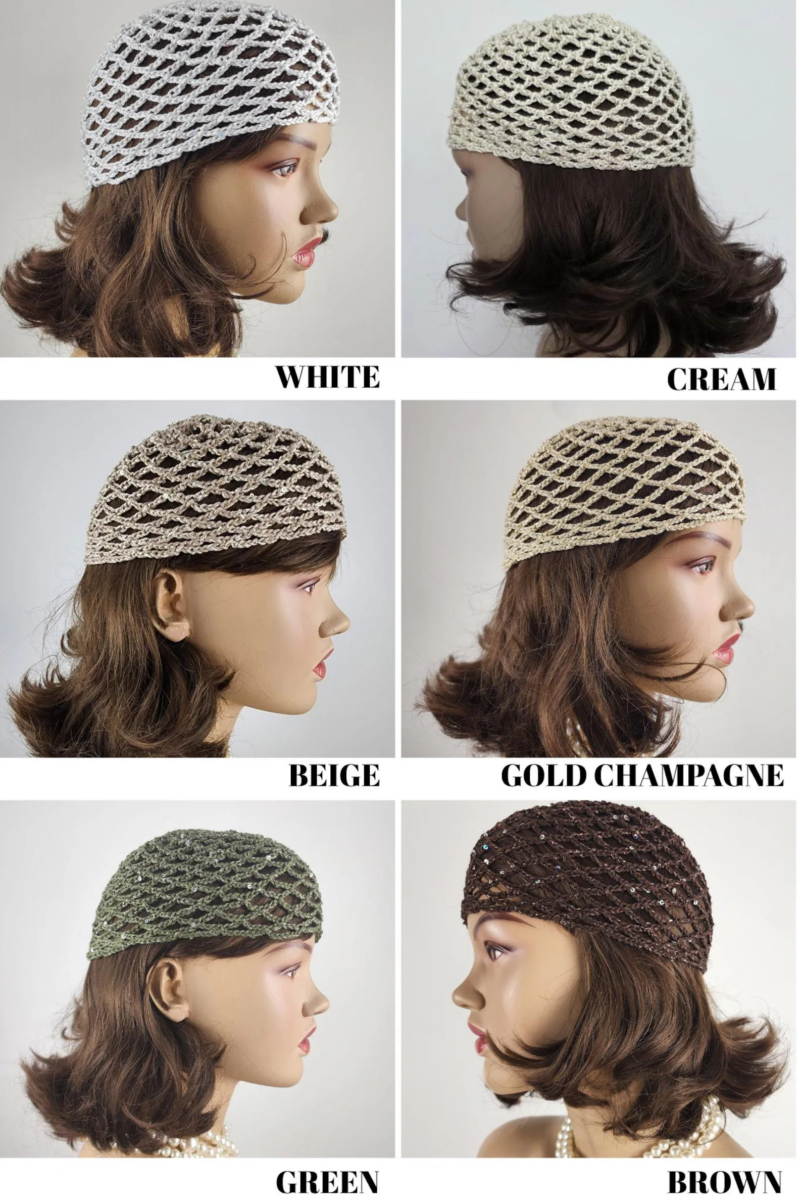 Crochet Brown Mesh Hat, All Color Skull Cap, Netted Mesh Cap, Handmade Hat, Mesh Beanie With Sequ... | Etsy (US)