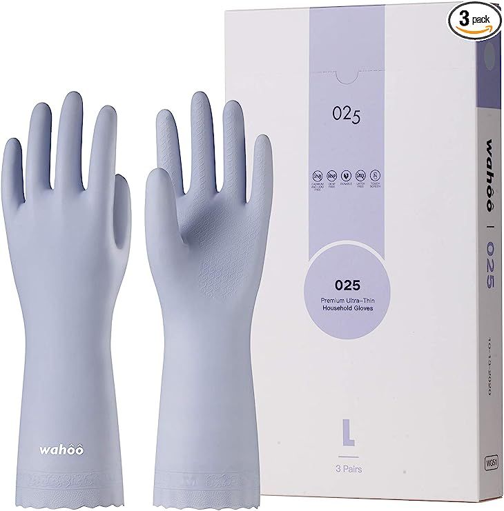 LANON Wahoo 3 Pairs Skin-Friendly Dishwashing Cleaning Gloves, Reusable Unlined Dish Washing Glov... | Amazon (US)