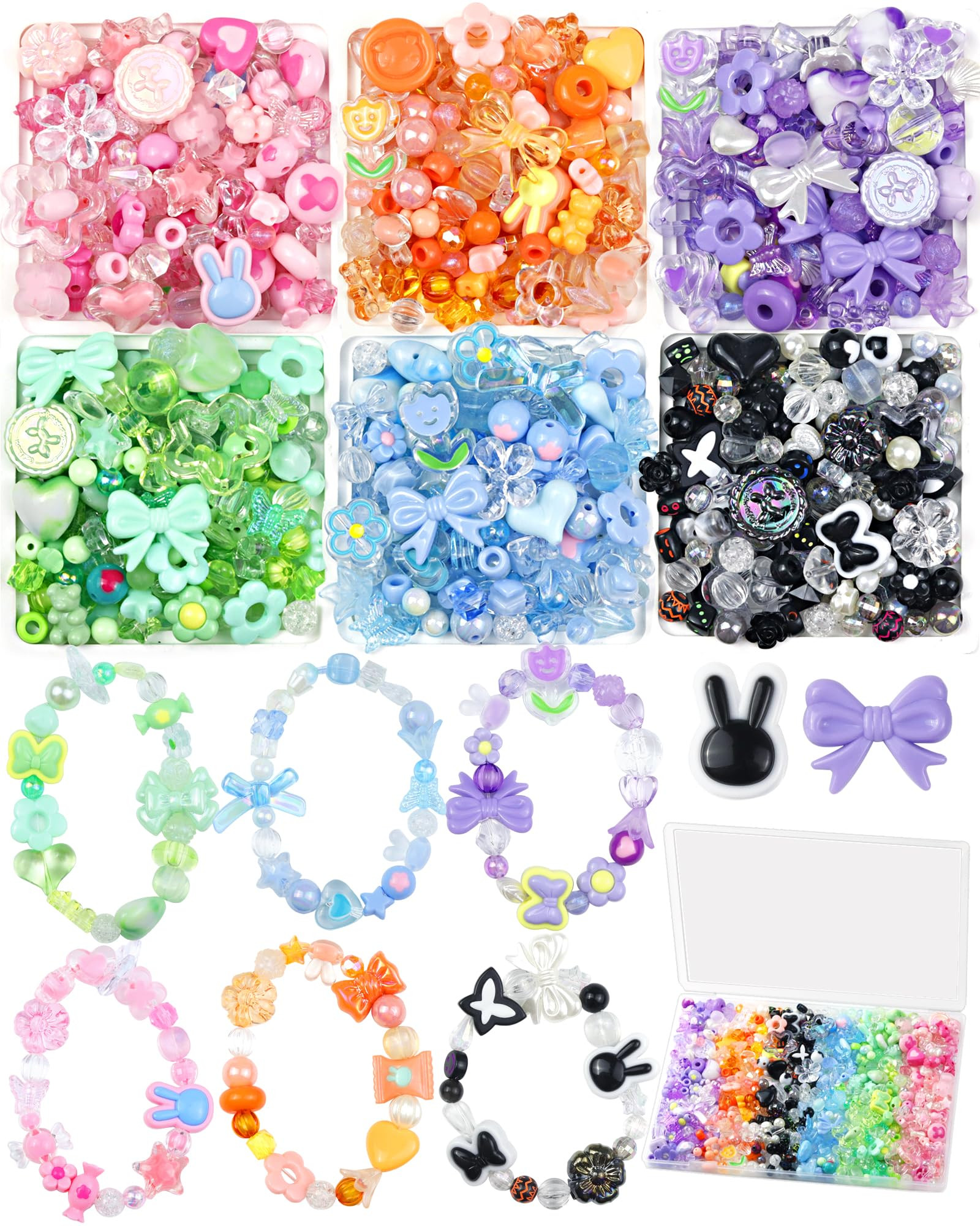 450PCS FIVEIZERO Assorted Acrylic Beads for Bracelet Making, Flower Star Heart Butterfly Candy Gu... | Amazon (US)