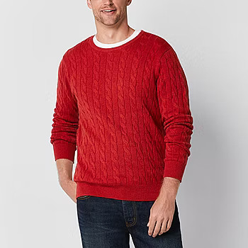 St. John's Bay Cable Mens Crew Neck Long Sleeve Pullover Sweater | JCPenney