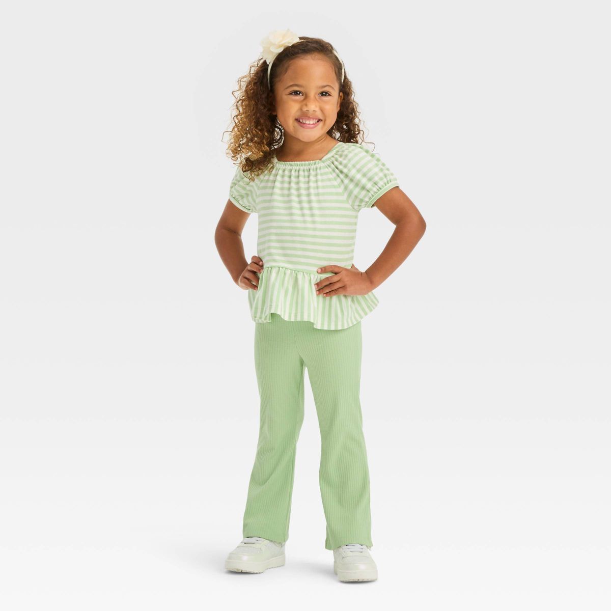 Toddler Girls' Striped Top & Leggings Set - Cat & Jack™ Green | Target