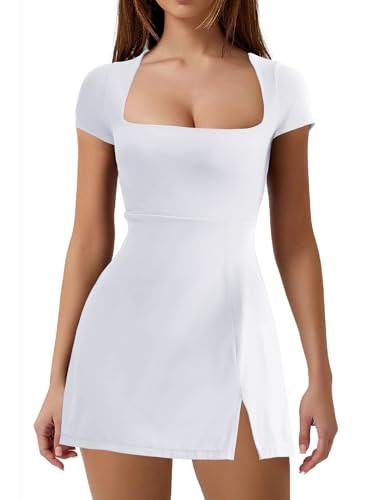 Dokuritu Womens Tennis Dresses Short Sleeve Square Neck 2024 Side Slit Double Lined Golf Athletic... | Amazon (US)