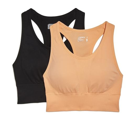 Jockey Women's 2 Pack Seamless Long Line Sports Bra, Black/Coral, Large | Amazon (US)