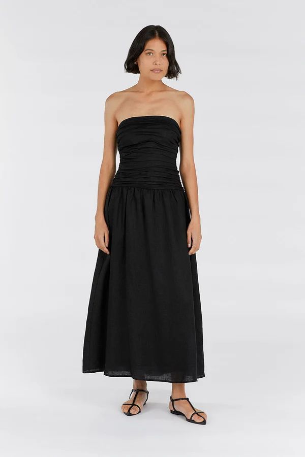 CATANIA BLACK LINEN STRAPLESS DRESS | DISSH