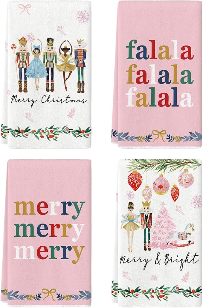 Artoid Mode Pink Nutcrackers Xmas Balls Tree Merry Christmas Kitchen Towels Dish Towels, 18x26 In... | Amazon (US)