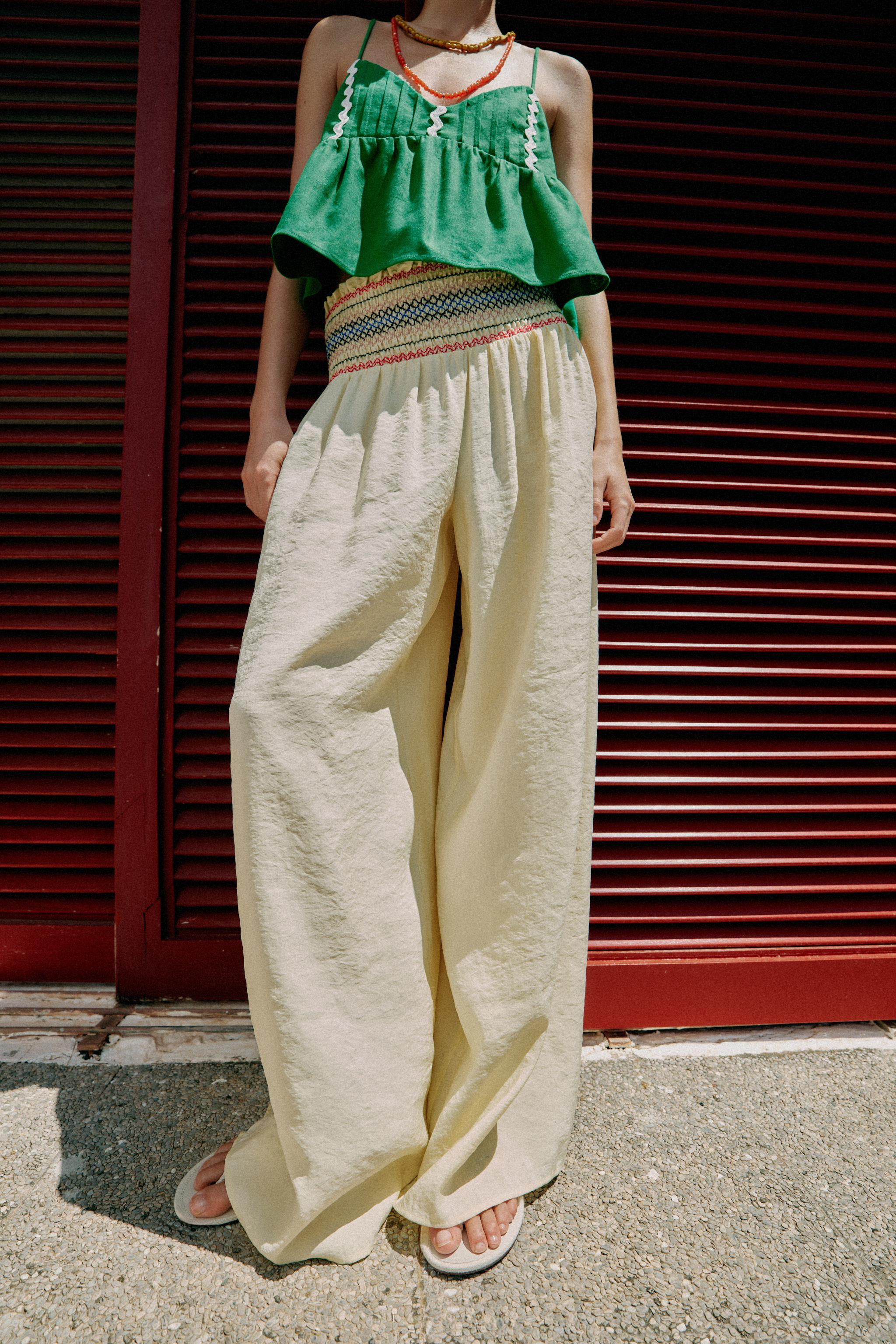 ELASTIC WAIST WIDE LEG PANTS | Zara US