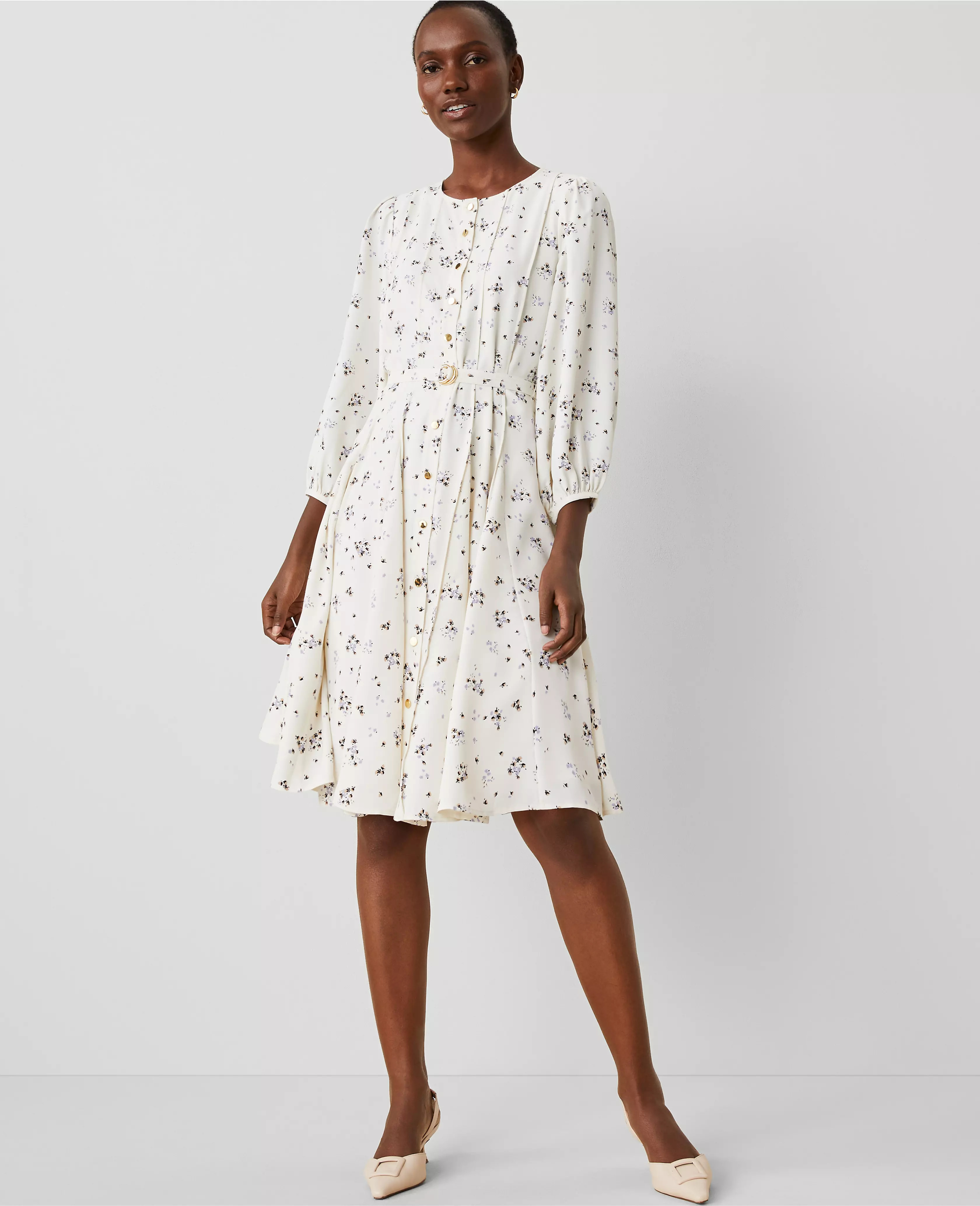 Floral Seamed Flare Dress | Ann Taylor