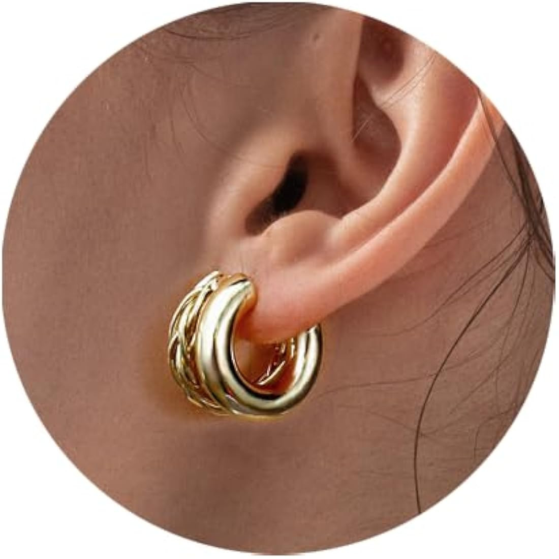 A Golden Cloud Gold Chunky Hoop Earrings For Women Statement Earrings Double Hoop 14K Gold Plated... | Amazon (US)