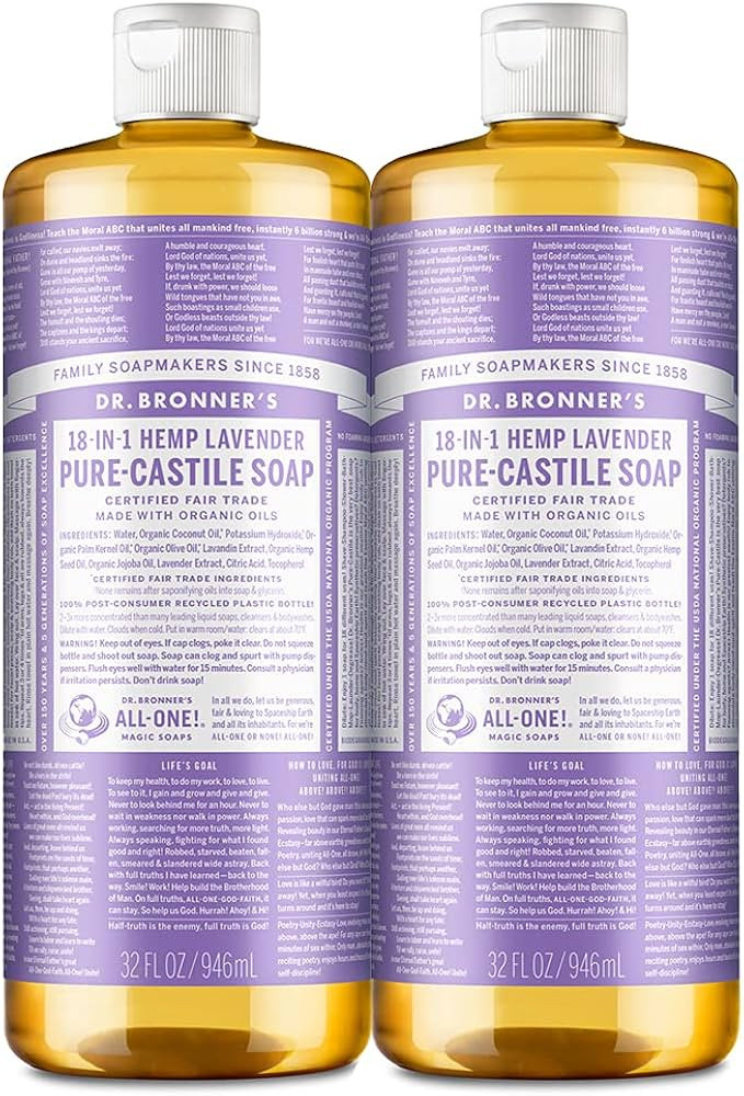 Dr. Bronner's - Pure-Castile Liquid Soap (Lavender, 32 ounce, 2-Pack) - Made with Organic Oils, 1... | Amazon (US)