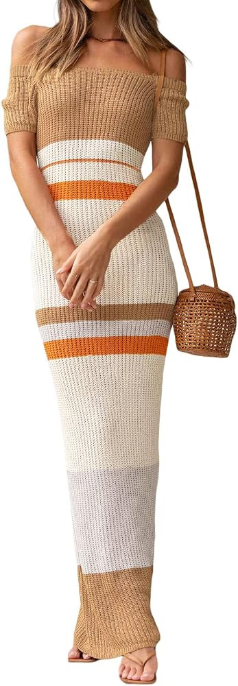 Printed Knit Maxi Long Dress for Women Backless Cutout Strapless Midi Dress Summer Tube Bodycon D... | Amazon (US)