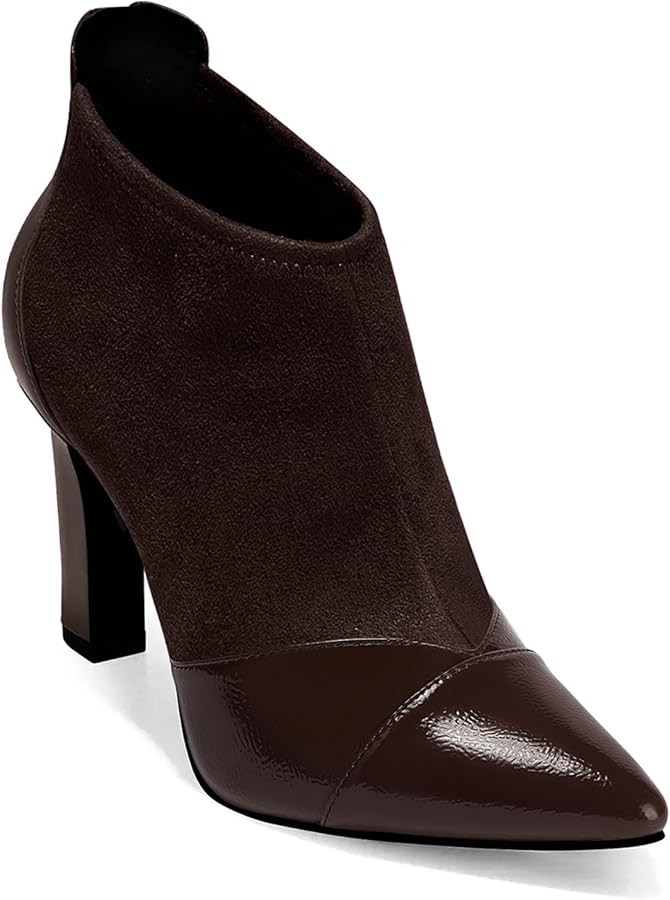 Coutgo Womens Ankle Booties Dress Boots Pointed Toe Stiletto High Heel Splicing Booties Shoes wit... | Amazon (US)