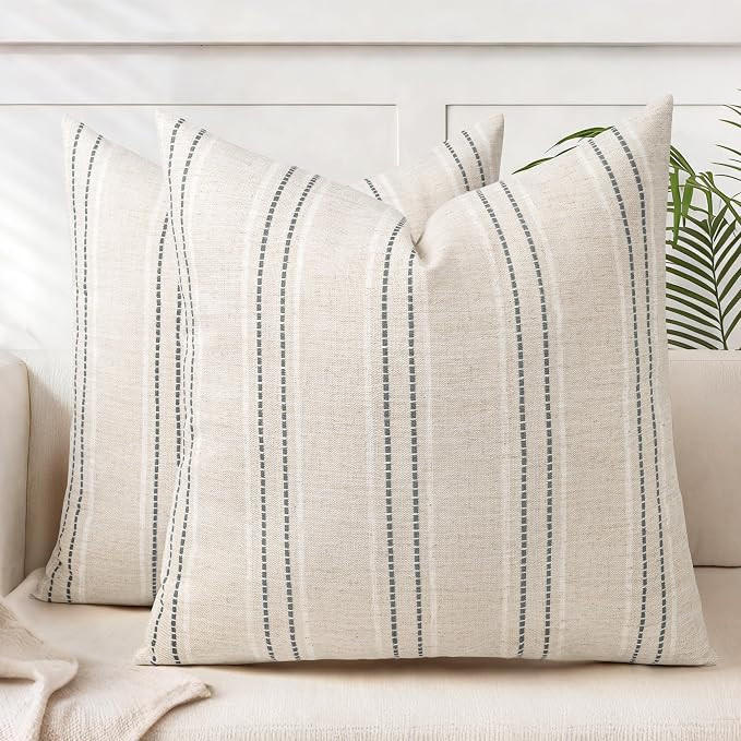 24x24 Decorative Farmhouse Linen Throw Pillow Covers, Boho Textured Pillow Case, Set of 2, Beige ... | Amazon (US)