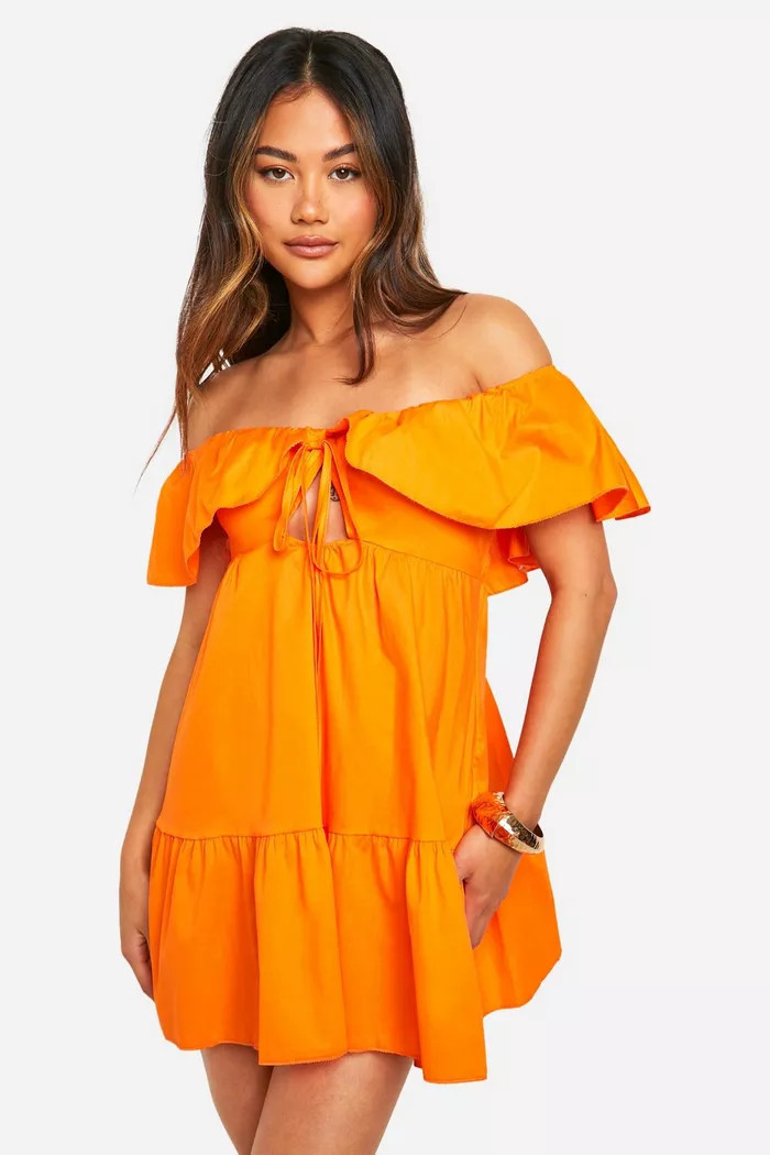Cotton Frill Detail Smock Dress | boohoo (US & Canada)