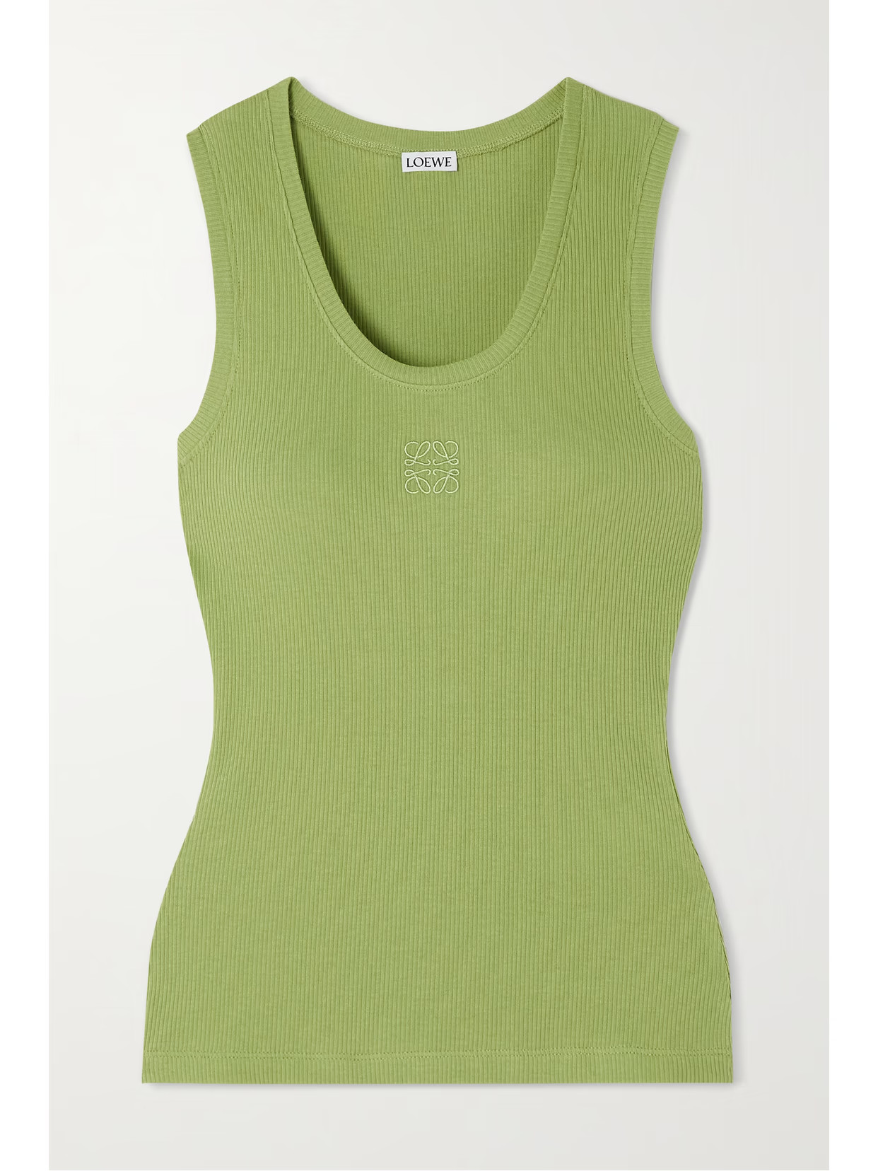 Loewe - Embroidered Ribbed Stretch-cotton Tank - Green | NET-A-PORTER (US)