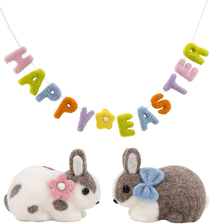Legendeco Set of 3 Easter Bunny 5’’ and Happy Easter 22’’ Spring Felt Garland Easter Deco... | Amazon (US)