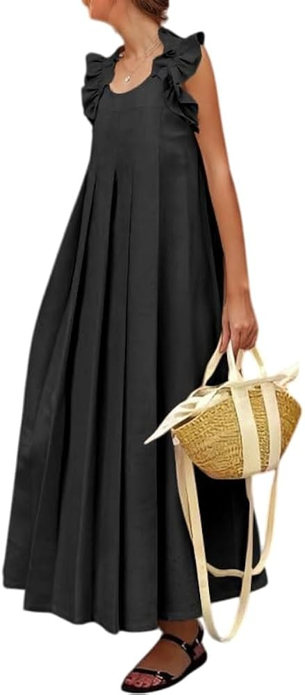 Melliflo Women Casual Maxi Dress Sleeveless Pleated Boho Ruffle Sundress Summer Vacation Loose Fi... | Amazon (US)