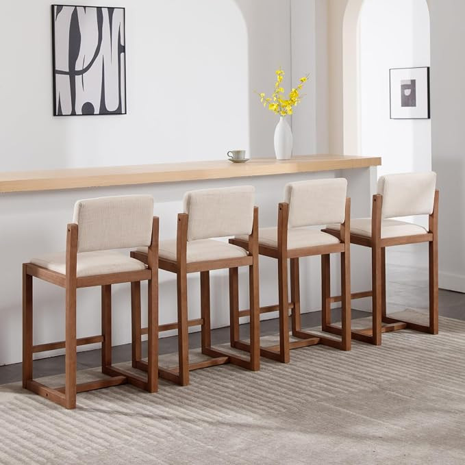 LukeAlon Linen Counter Stools Set of 4, Farmhouse Upholstered 26" Seat Height Counter Height Bar ... | Amazon (US)