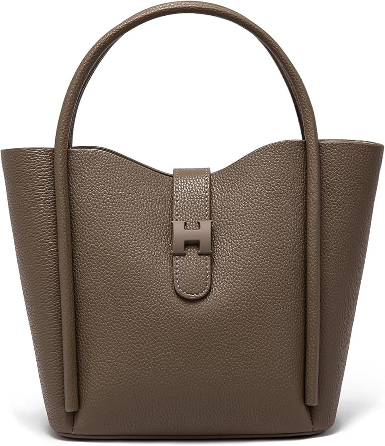 Leather Bucket Bags for Women: Designer Genuine Leather Tote Shoulder Purse - Fashion Ladies Satc... | Amazon (US)